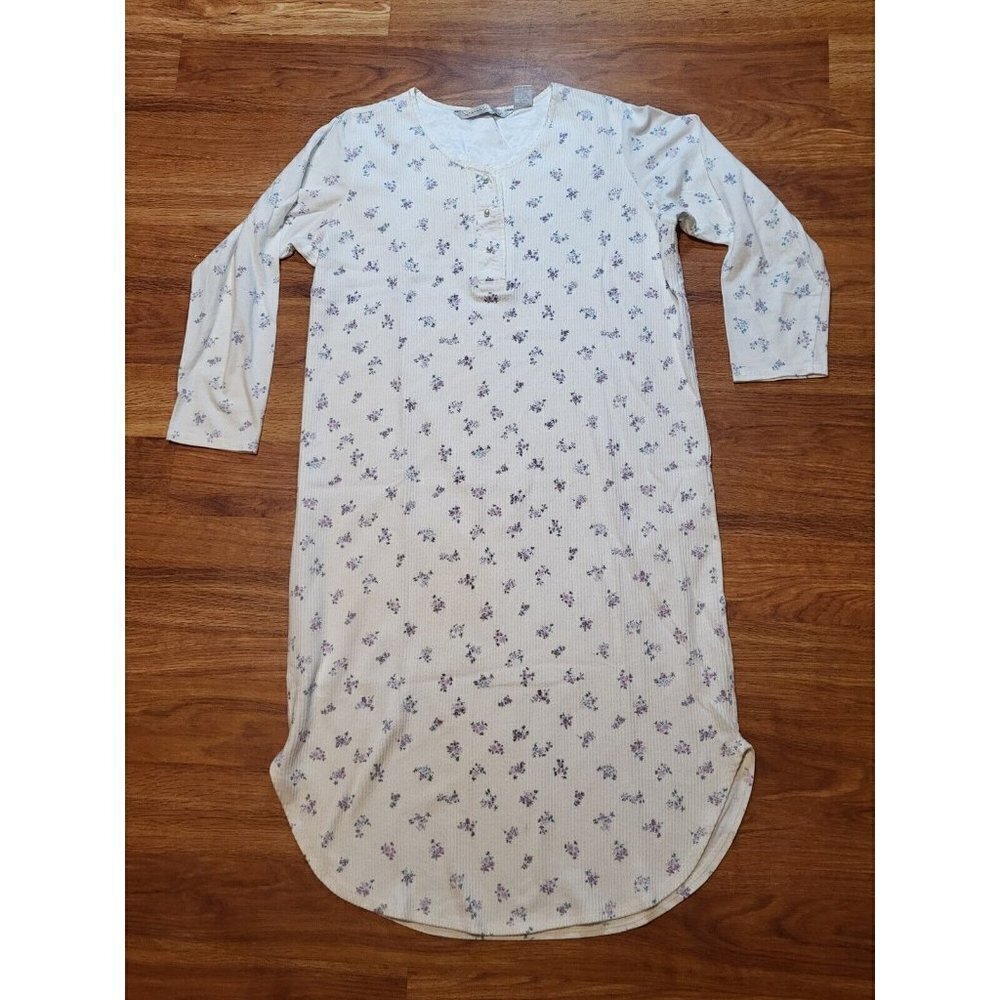 Vintage French Laundry USA White Floral‎ L/S Nightgown Size S